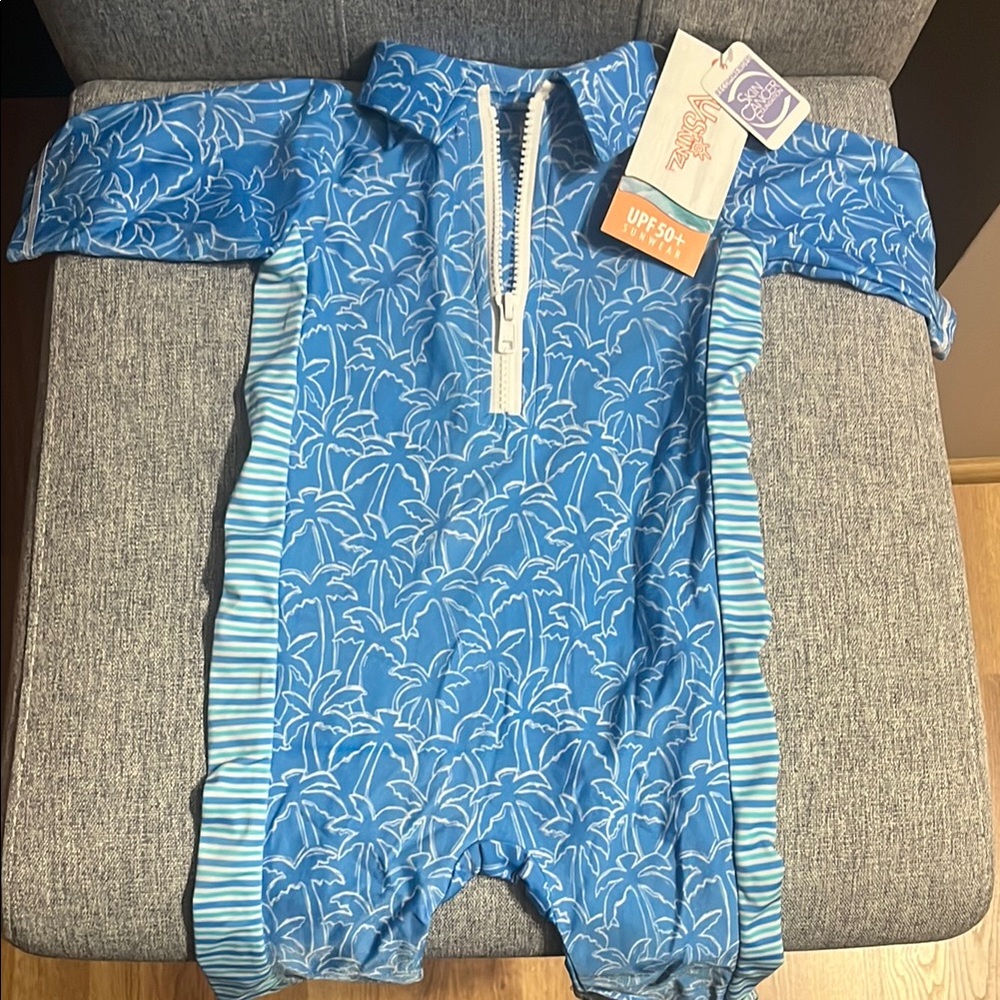 Blue Palm Print Kids One Piece 50+ Sunwear